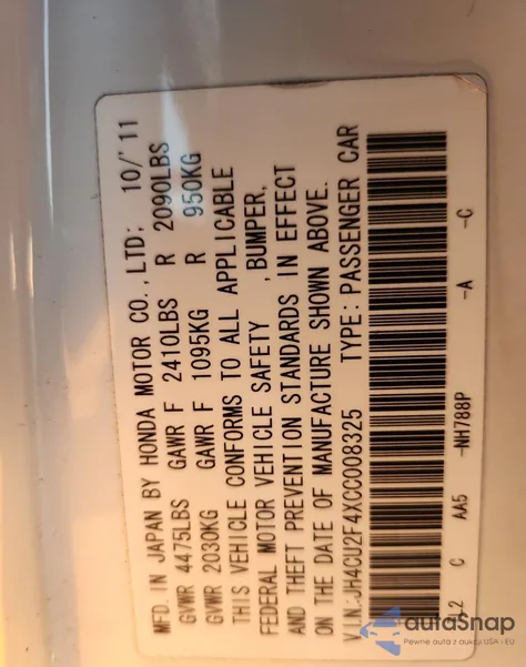 2012 Acura Tsx from USA, damaged, VIN JH4CU2F4XCC008325